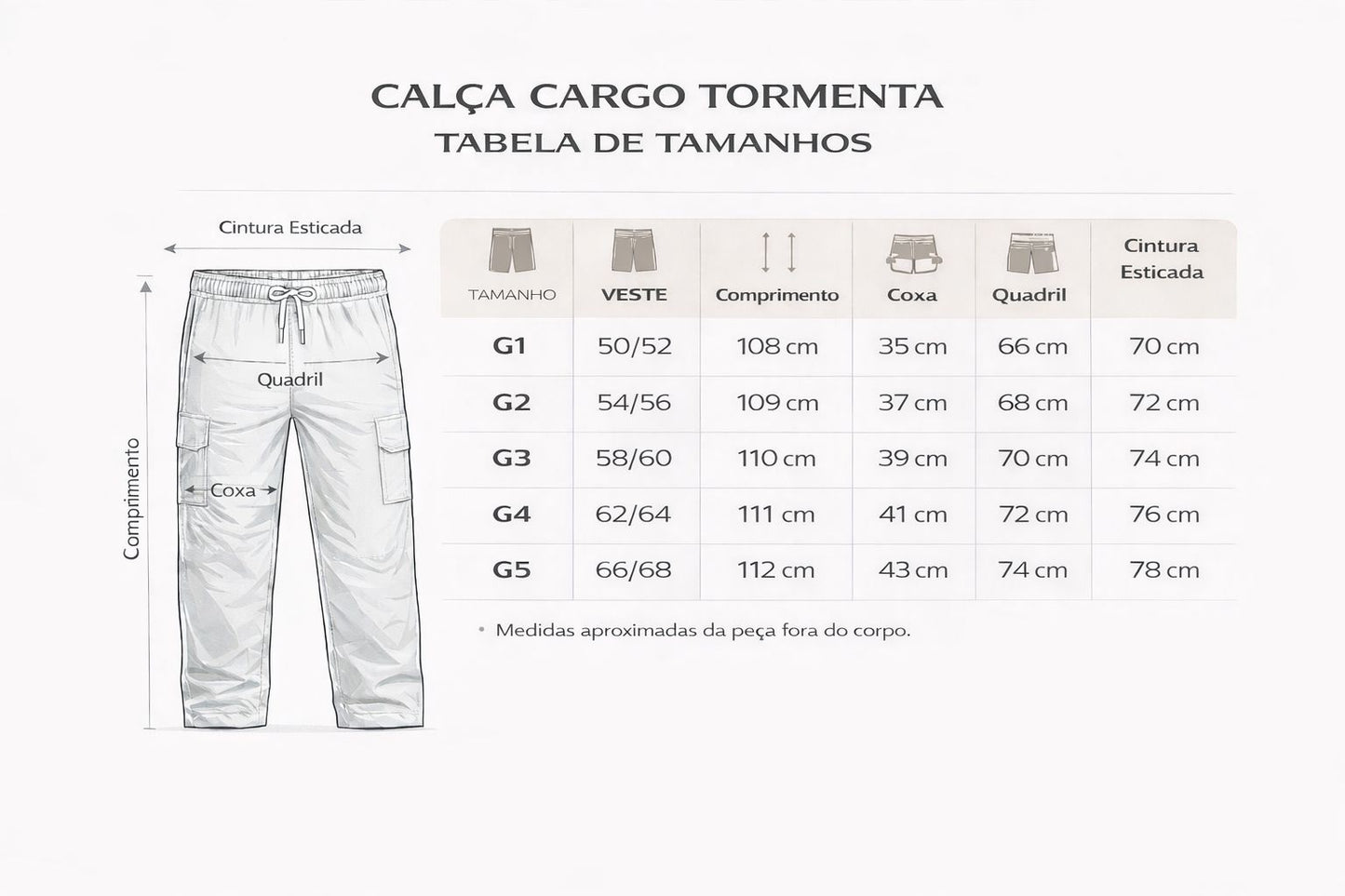 Calça Cargo Sarja Elastano Plus Size Tormenta