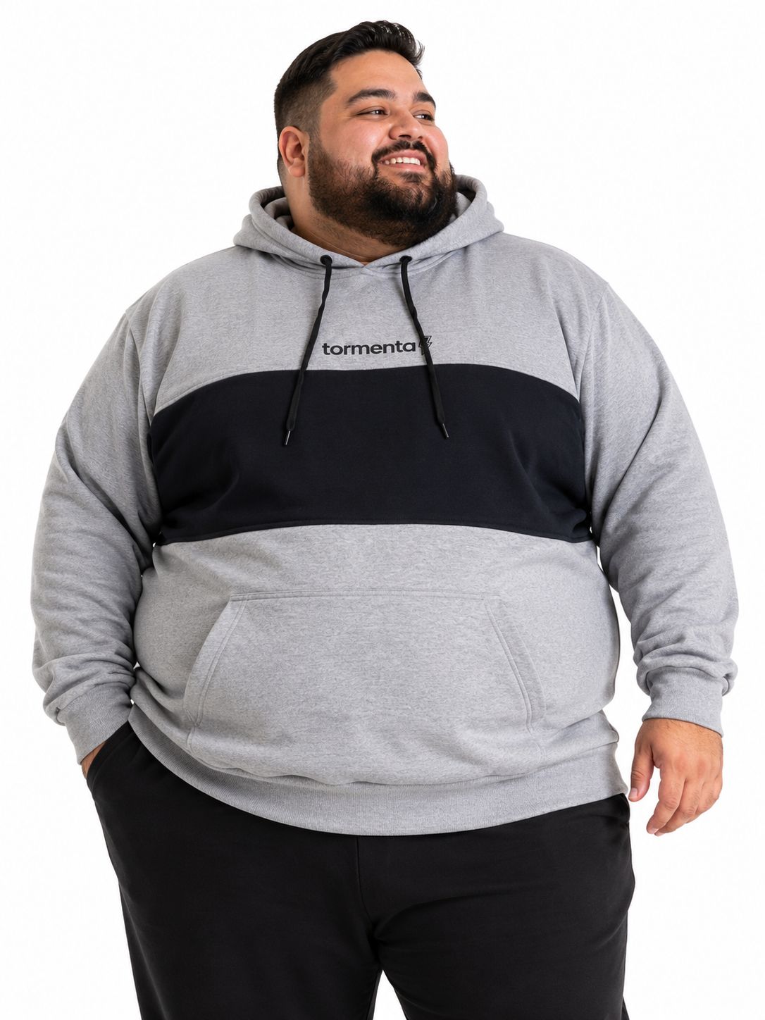 Blusa Moletom Canguru Bicolor Plus Size Tormenta