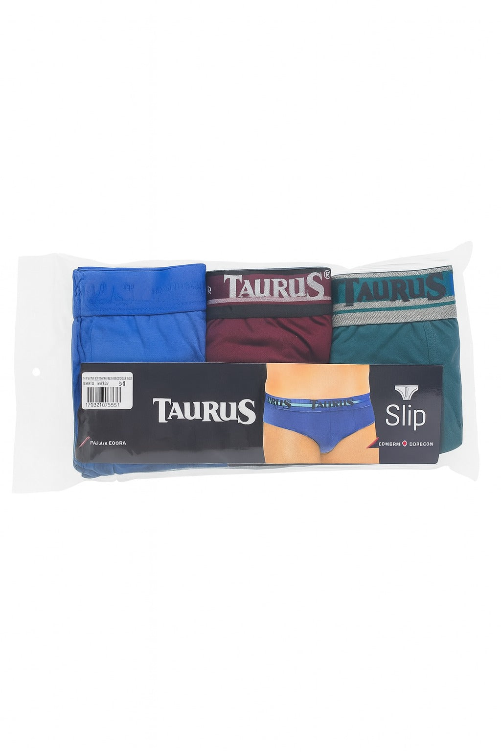 Kit 3 Cuecas Slip Adulto Algodão com Cós Elástico Taurus
