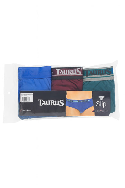 Kit 3 Cuecas Slip Adulto Algodão com Cós Elástico Taurus