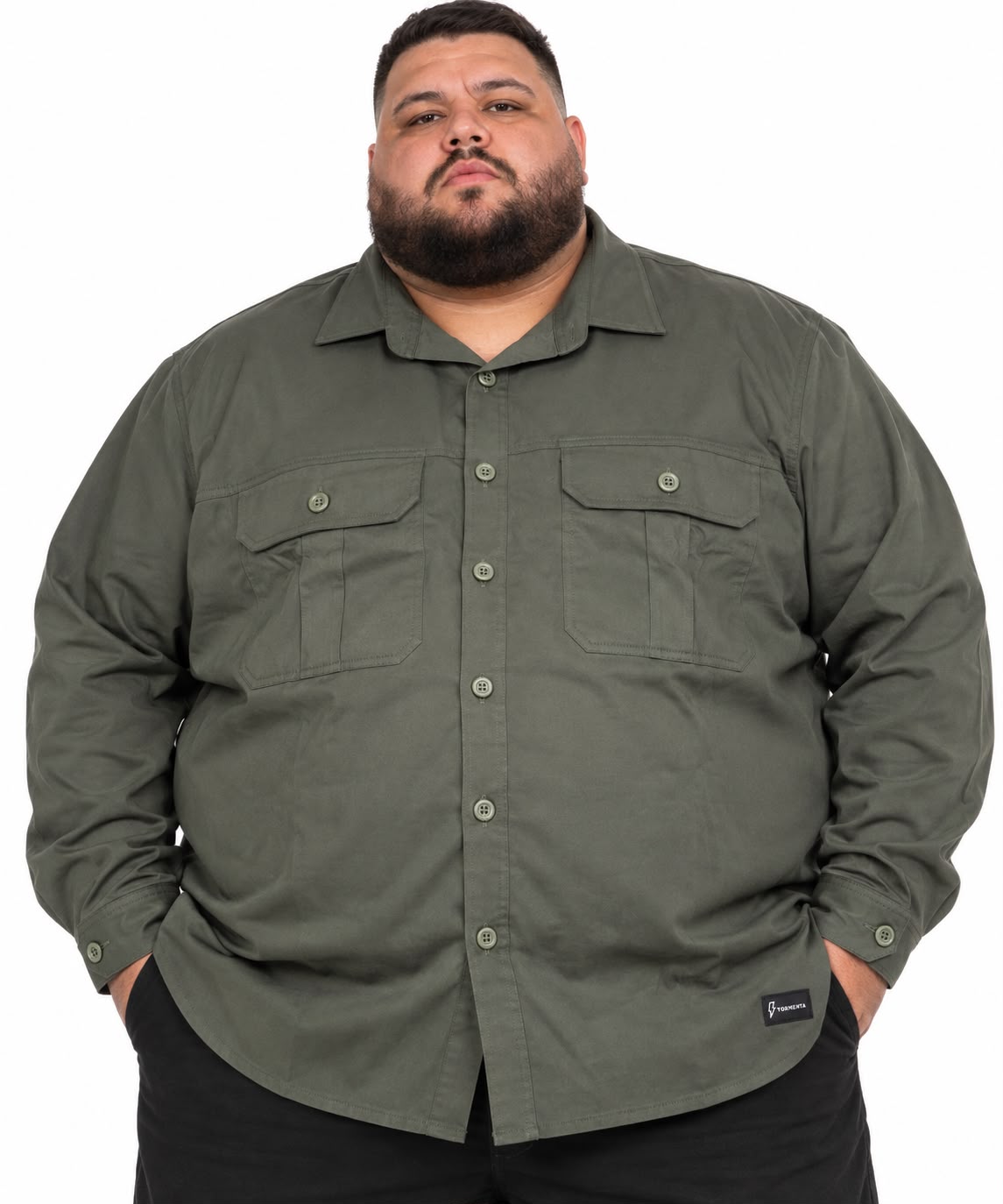 Camisa Sarja Casual Plus Size Tormenta