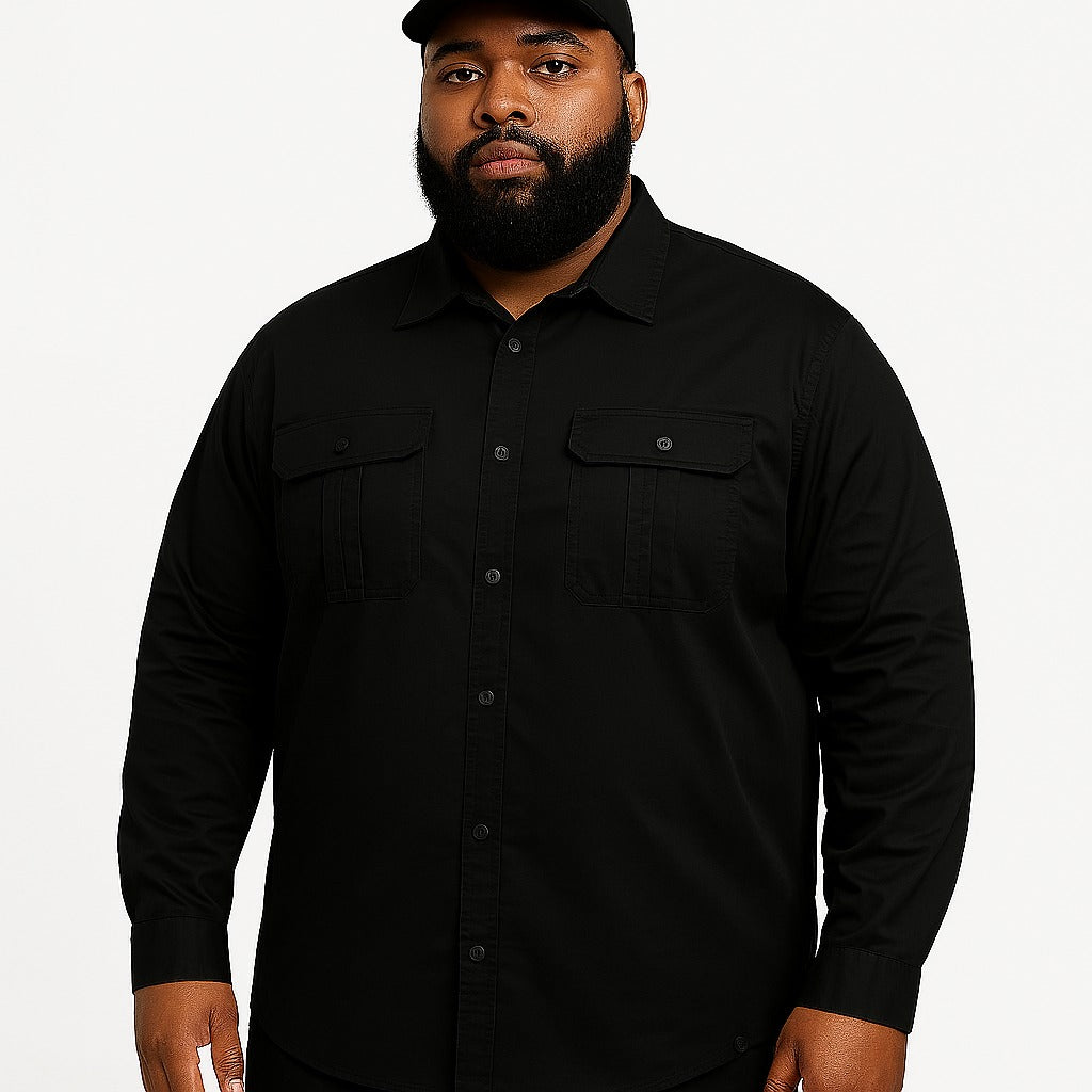 Camisa Sarja Manga Longa Plus Size Tormenta