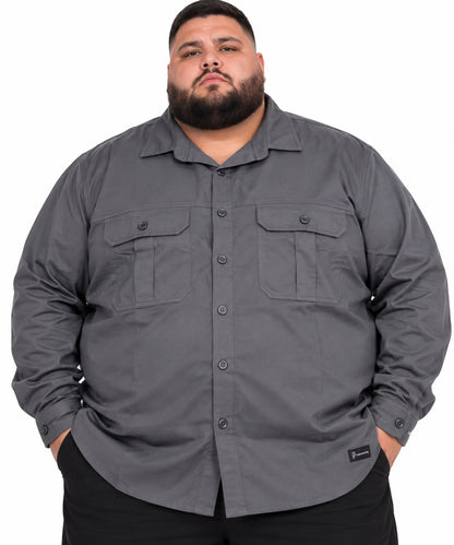 Camisa Sarja Casual Plus Size Tormenta