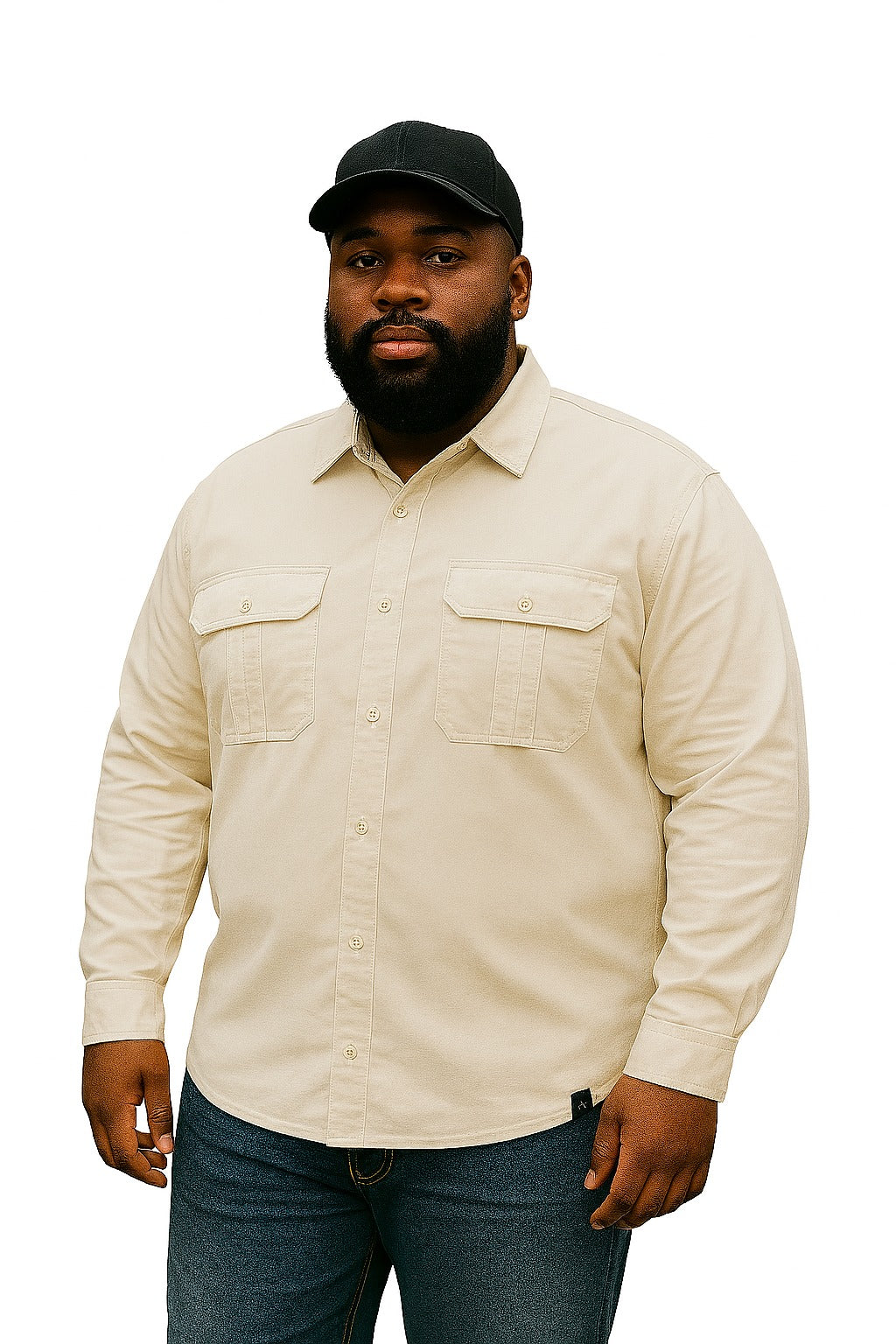 Camisa Sarja Manga Longa Plus Size Tormenta