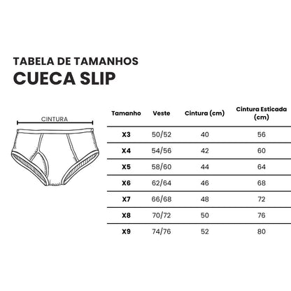 Kit 3 Cuecas Slip Adulto Algodão com Cós Elástico Taurus