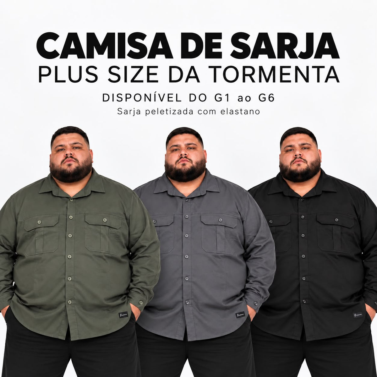 Camisa Sarja Casual Plus Size Tormenta