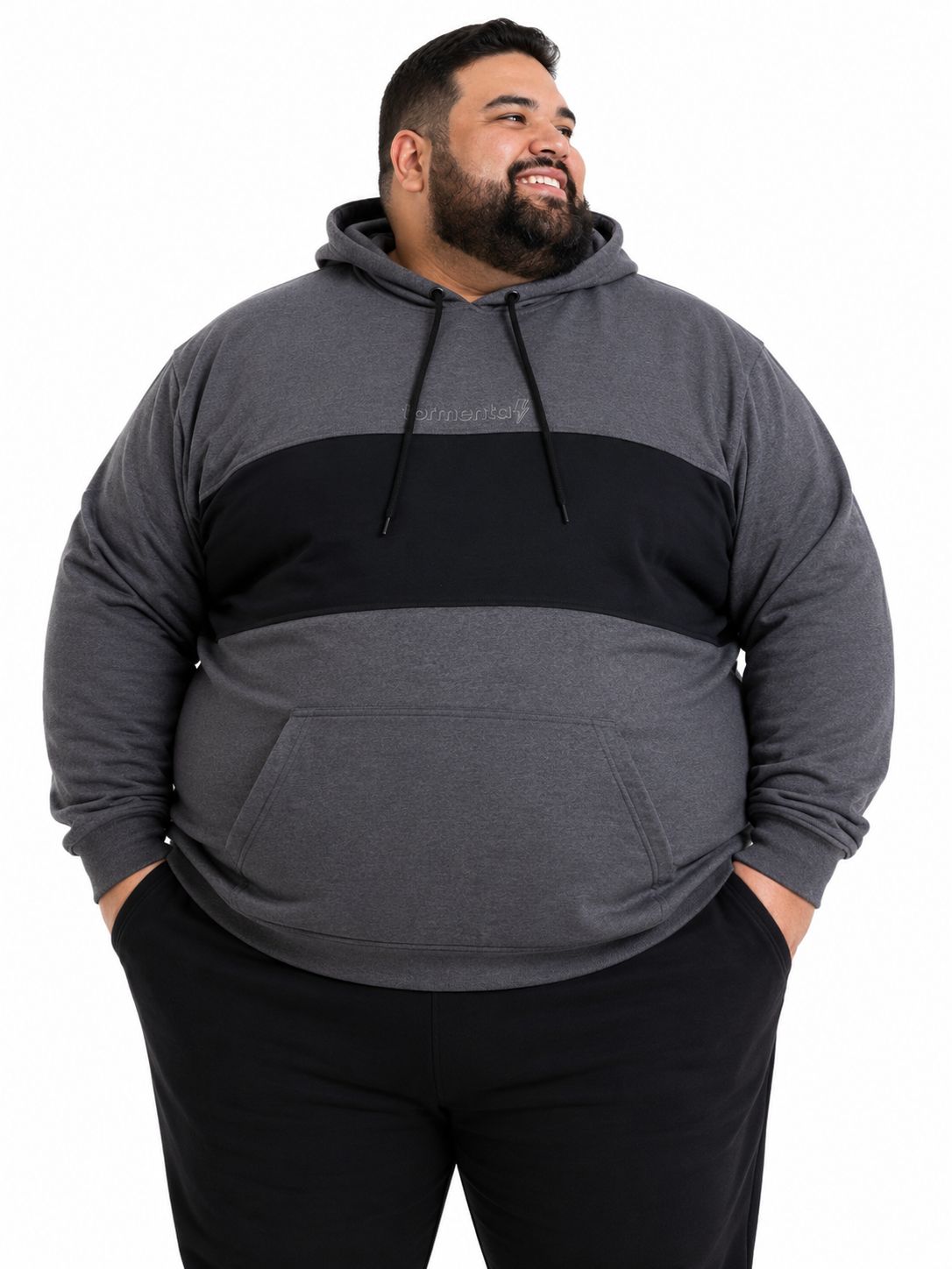 Blusa Moletom Canguru Bicolor Plus Size Tormenta