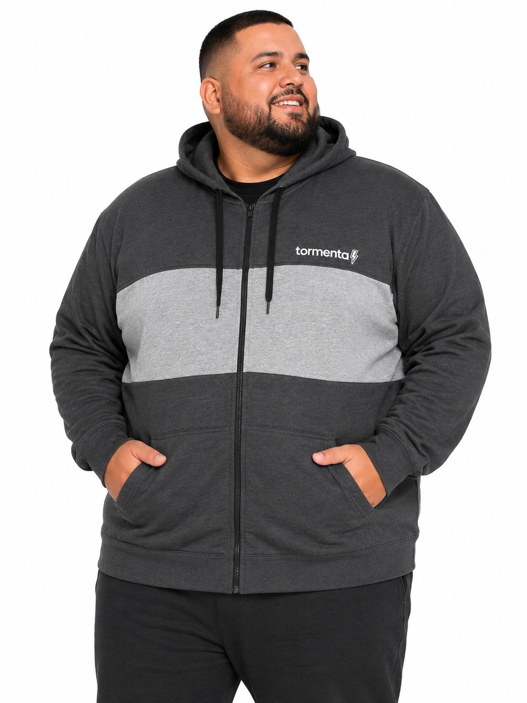 Blusa Moletom Zíper Bicolor Plus Size Tormenta