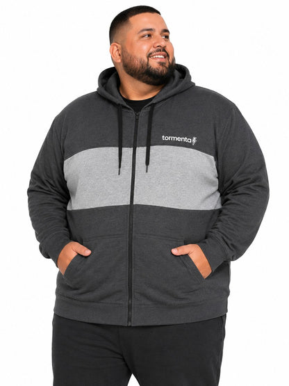 Blusa Moletom Zíper Bicolor Plus Size Tormenta