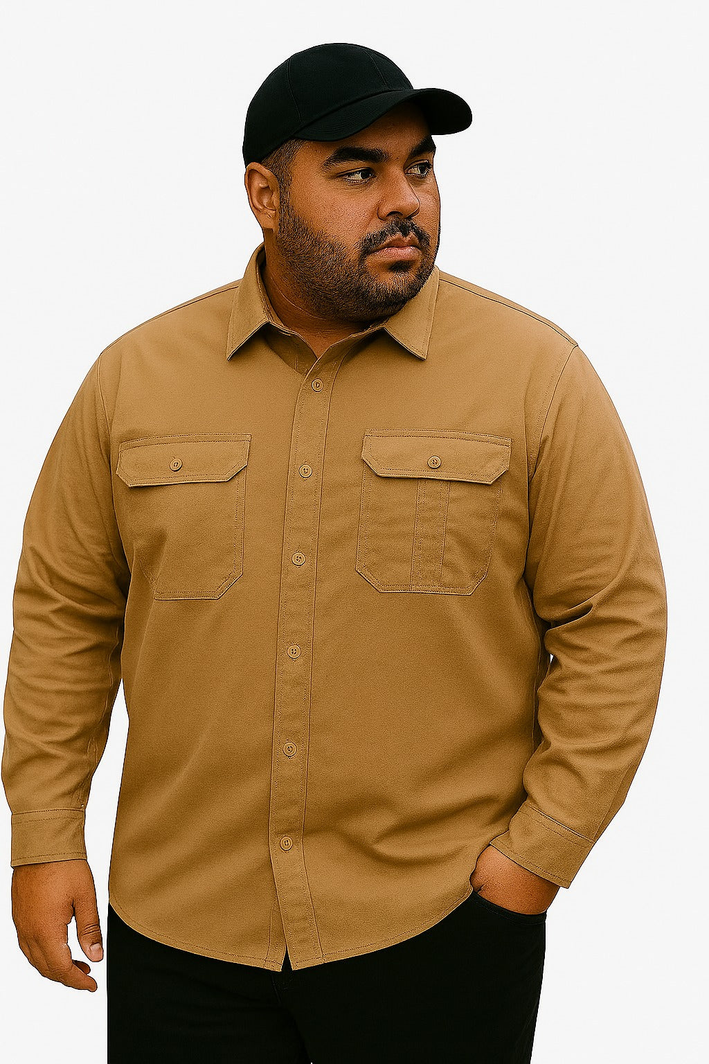 Camisa Sarja Manga Longa Plus Size Tormenta